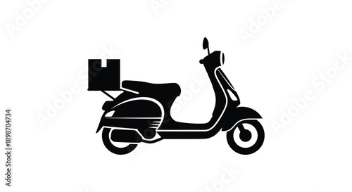 A striking black silhouette depicts a classic vintage scooter with a rear storage box showcasing italian design silhouette high quality