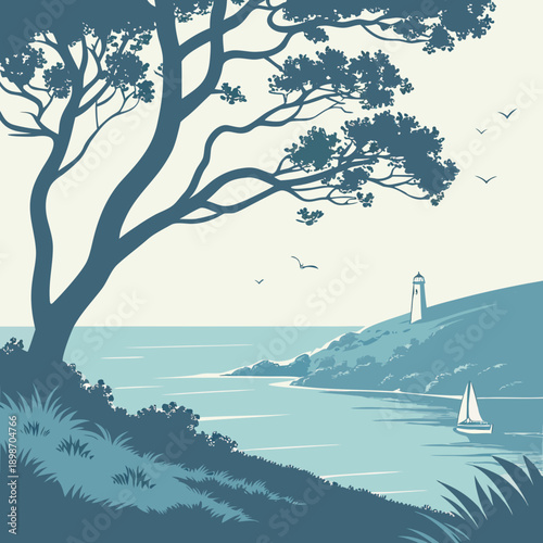 Clean Summer Ocean Horizon, Minimalist Tranquility