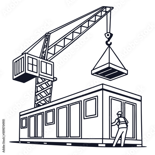 Crane lowering prefabricated structure, minimal vector