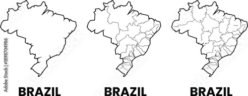 Brazil map outlines with state borders and labels country states