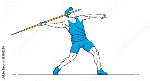 Athlete throwing javelin with dynamic motion in blue sportswear