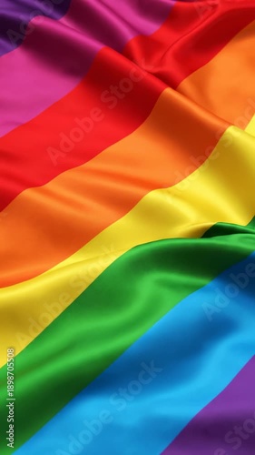 Vibrant Rainbow Pride Flag Fabric Waving Gently With Silk Texture Close Up