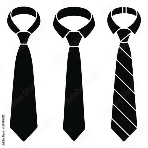 Three stylish variations of classic black neckties displayed side by side isolated on white background, Vector, illustration