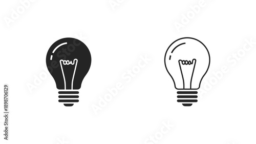 Two contrasting light bulbs, one black and one white, symbolizing opposing ideas or concepts. isolated on white background, Vector, illustration