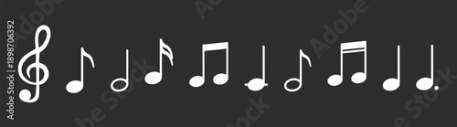 Classic musical notes row with treble clef, simple music symbol vector illustration