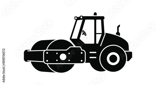 A stark black silhouette depicts a powerful road roller showcasing its industrial design and construction equipment silhouette high quality professional