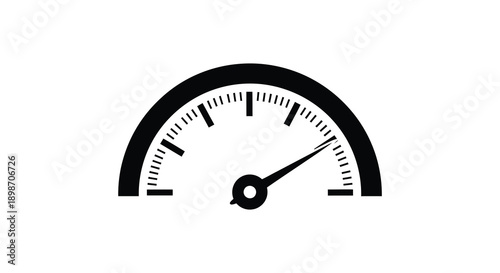 A minimalist black gauge illustration displays speed or measurement featuring a needle pointing to a value silhouette high quality professional