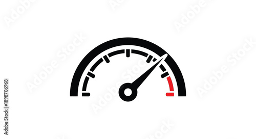 A black gauge with a needle pointing towards the red zone indicating high speed or performance silhouette high quality professional