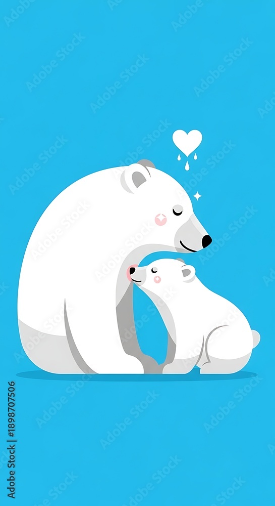 Obraz premium A polar bear and her cub share a tender moment with a heart above