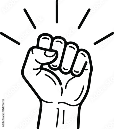 Raised clenched fist line illustration symbolizing power resistance protest activism freedom equality strength solidarity social justice movement minimal icon design vector graphic