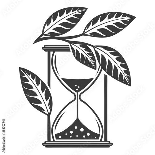 Eco Time Hourglass: Leaf Shapes Symbolizing Nature's Time