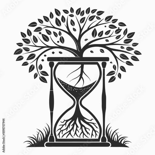 Growth Hourglass: Tree Symbolizing Life and Time Cycle