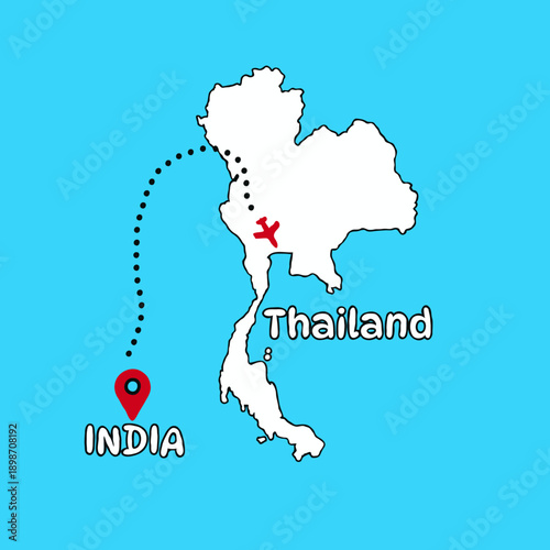International flight travel route from india to Thailand for books, posters, covers	