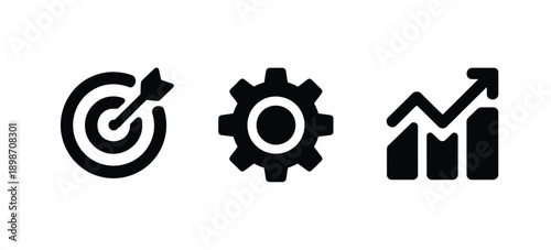 Icons representing goal achievement, progress, and growth in business or personal development isolated on white background, Vector, illustration