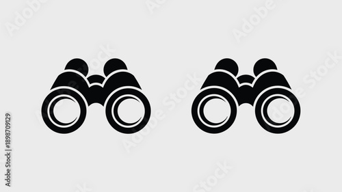 A pair of black binoculars facing opposite directions on a plain background isolated on white background, Vector, illustration