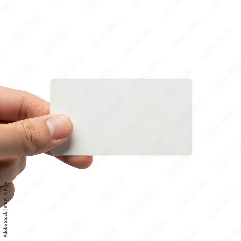 Fototapeta premium Hand holding blank card isolated on transparent background