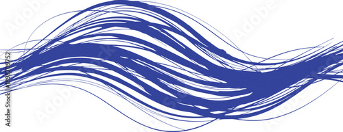 Blue streamline flow vector, fluid dynamics simulation, airflow visualization, laminar motion pattern, aerodynamic analysis graphic, engineering concept illustration