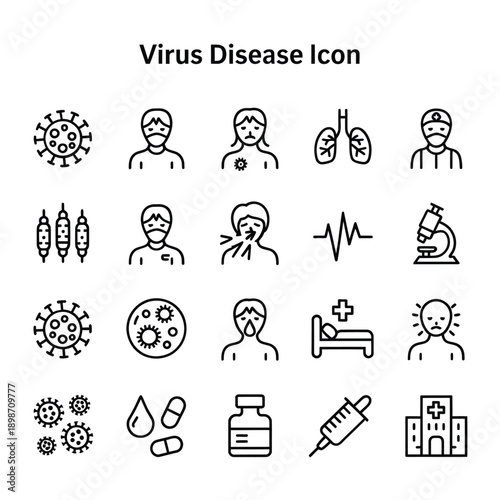 Line icons representing virus disease healthcare and medical concepts