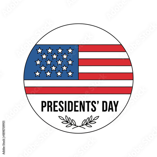 Presidents' Day Emblem with US Flag and Laurel Wreath