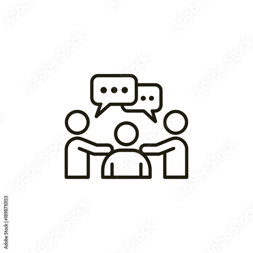 Group communication depicted with simple line art speech bubbles and figures