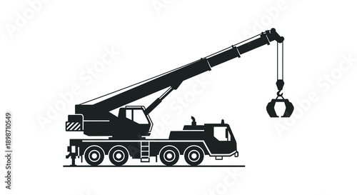 A striking black silhouette depicts a mobile crane with a raised boom and hook showcasing industrial strength and precision silhouette