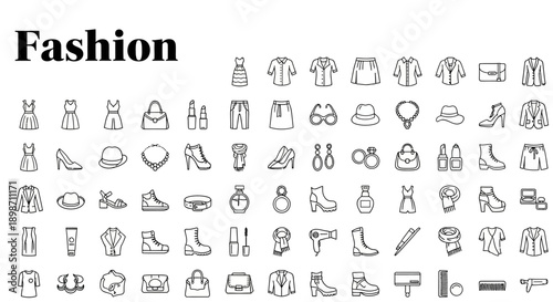 Fashion and Apparel Outline Icons Set, Editable Stroke Clothing and Accessory Vector Collection