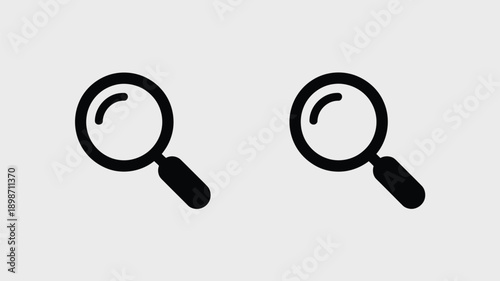 Two magnifying glasses with black handles and circular lenses placed side by side isolated on white background, Vector, illustration