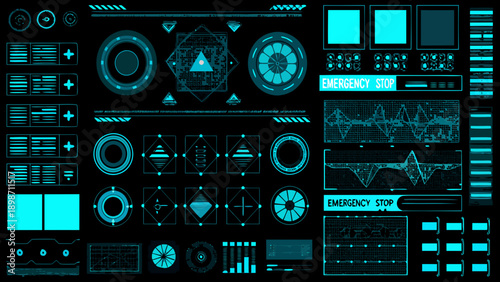 Futuristic user interface elements on a dark background