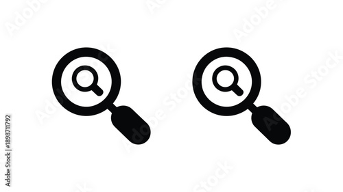 Two magnifying glasses with search icons indicating examination or investigation. isolated on white background, Vector, illustration