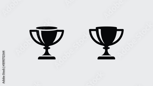 Two identical trophies standing side by side in a minimalist black and white design isolated on white background, Vector, illustration