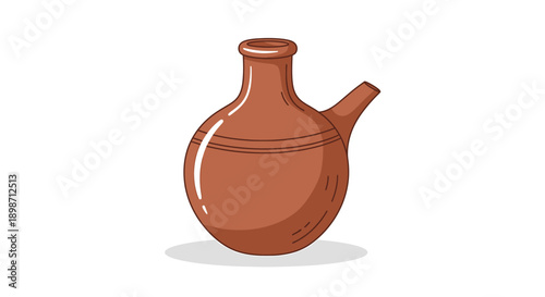 Clay jug with spout and narrow neck, traditional pottery design.