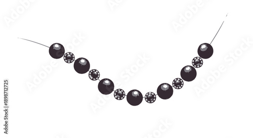 Black pearl and diamond necklace on white background.