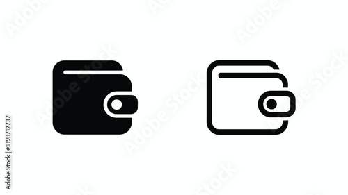 Two contrasting wallet icons with different closure styles displayed side by side isolated on white background, Vector, illustration