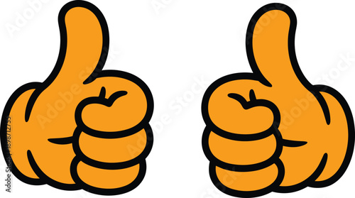 Cartoon thumbs up hand icons vector set. Positive approval gesture symbols. Bold outline like sign illustrations isolated on white background.