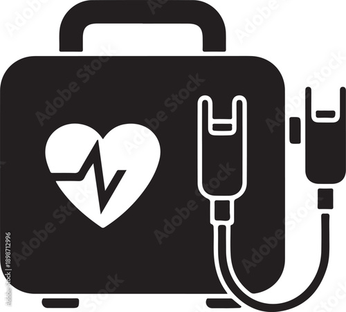 Medical first aid kit icon with heart rate symbol on isolated background
