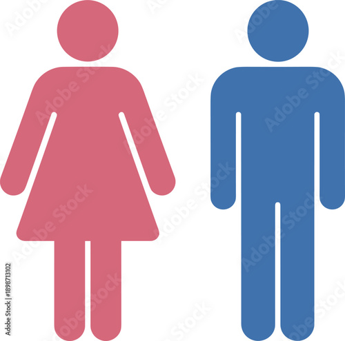 Male and female restroom pictogram icons. Flat people symbols for toilet and bathroom signage. Simple gender silhouettes isolated on white background.