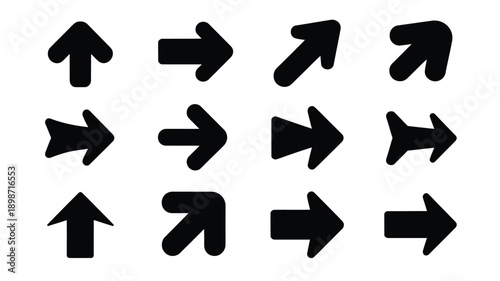 A collection of various black arrow shapes pointing in different directions