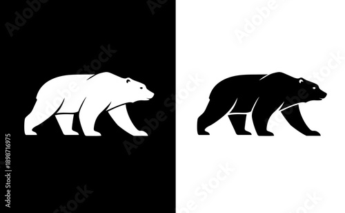 Minimal Polar Bear Logo Black and White Silhouette. Minimal polar bear silhouette logo in black and white. Clean modern animal mark for branding, corporate identity, engraving and cutting.