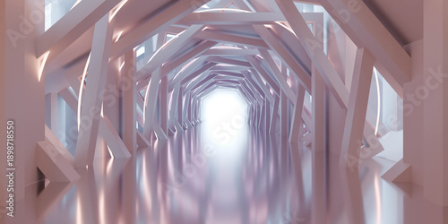 Photography Pastel geometric tunnel with wooden beams