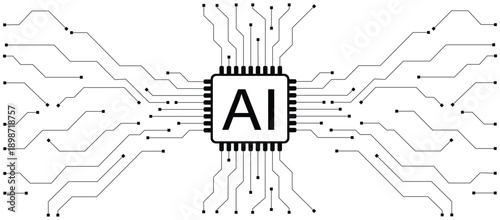 Artificial Intelligence AI Chip with Circuit Lines Technology Concept Flat Vector Illustration