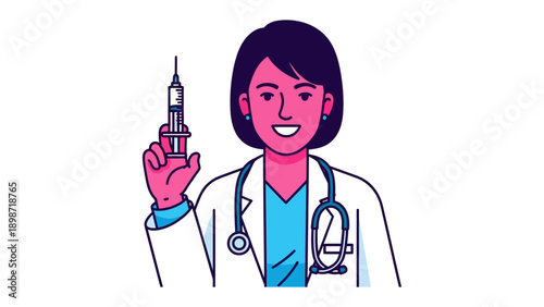 Medical Professional with Syringe: A confident healthcare professional, clad in a crisp white coat, holds a syringe. This illustration encapsulates dedication and readiness in the medical field.