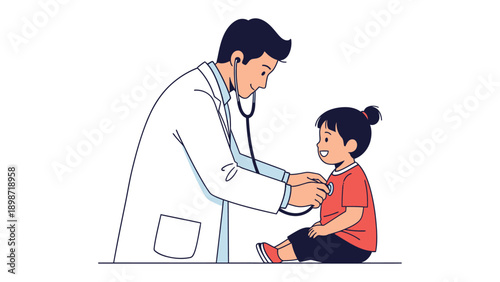 Healthcare checkup: A caring doctor examines a young patient, showcasing compassion and medical expertise in a serene setting.