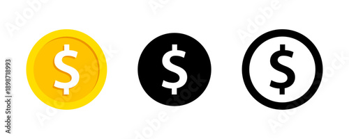 Dollar coin icon set