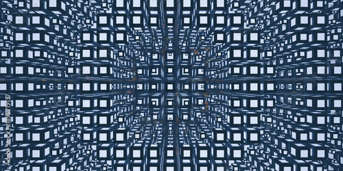 Perspective of repeating blue cube frames