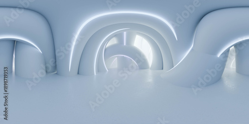 Futuristic curved-arch interior 3d render