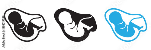 Fetus and Womb Icon Set Minimalist Pregnancy Unborn Baby Symbols Circular Black White and Blue 
Vector Illustration for Healthcare Maternity and Education