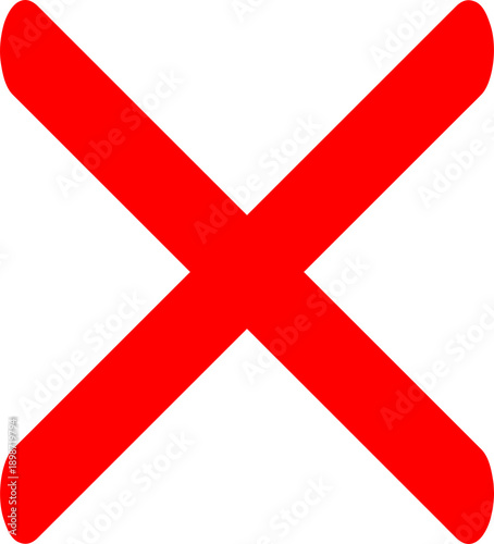 Simple red cross symbol isolated on transparent background for cancel or error indication