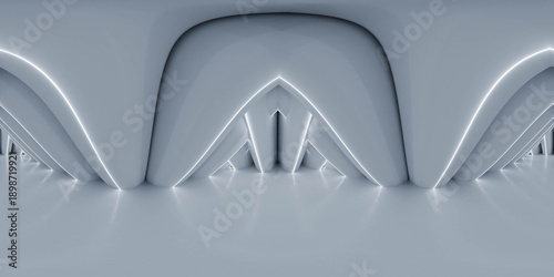 Futuristic symmetrical arches with glowing lines 360 vr panorama