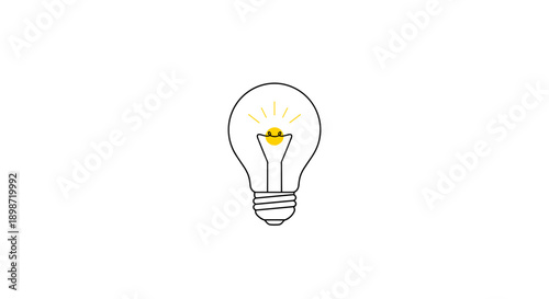 Simple Line Drawing of Illuminated Light Bulb.