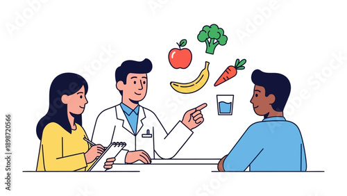 Photos Nutrition Counseling: A dedicated nutritionist offers personalized guidance to a patient, emphasizing the importance of a balanced diet and healthy lifestyle